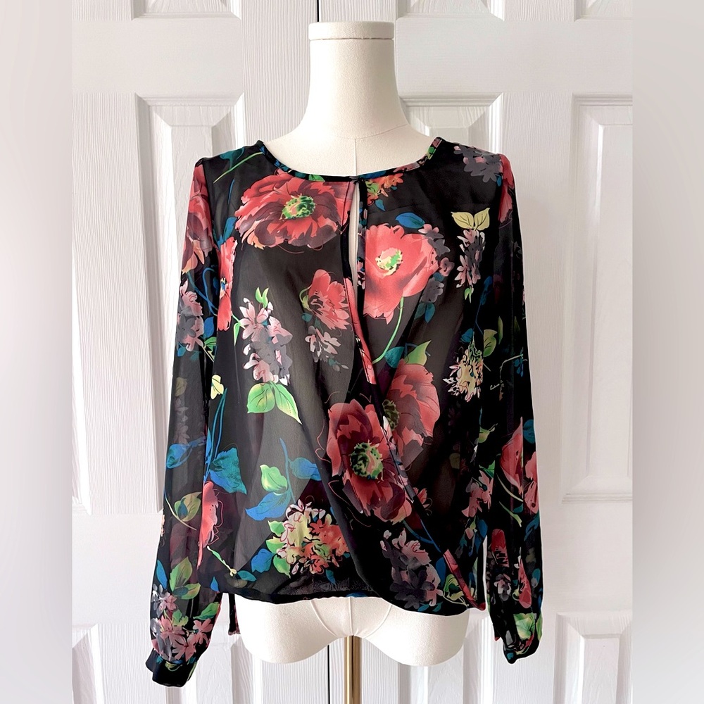 Seductions Sheer Faux Wrap Top Size S